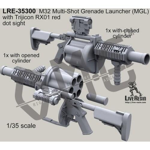 Live Resin LRE-35300 1/35 M32 Multi-Shot Grenade Launcher (MGL)with Trijicon RX01 red dot sight