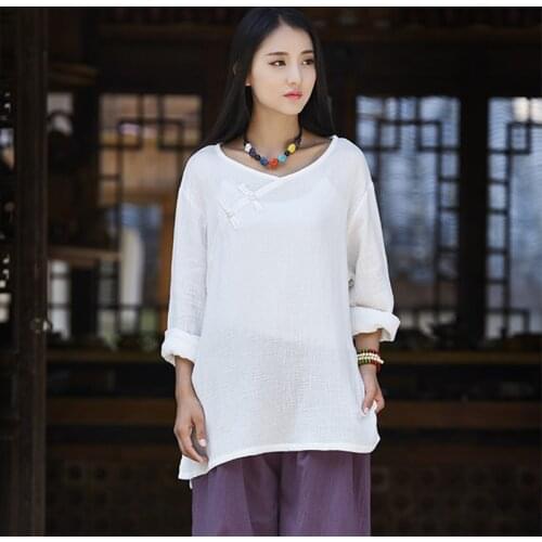 Autumn Cotton Linen Shirt Women V Neck Long Sleeve comfortable soft Blouse Tops Femme Robe vinatge Blusas plus size 6XL 7XL 8XL