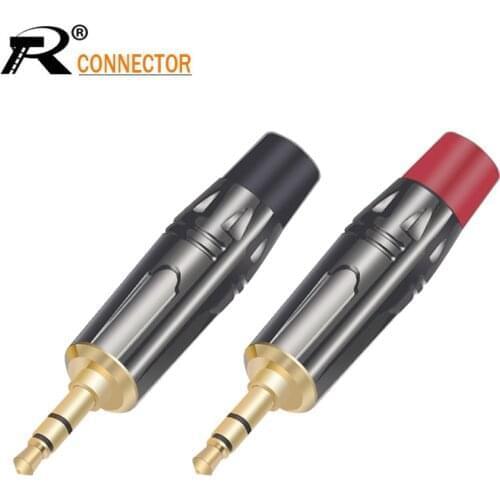 Step type 3.5 stereo connector Microphone plug Audio Connector 3.5mm Stereo Male Plug Assembly Gunmetal Plated Black&Red 2pcs