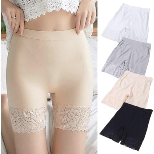 Summer Thin Women Lace Safety Shorts Ice Silk Cool High Elasticity Push Up Hips Safety Pants Shorts Seamless Under Skirt Female
