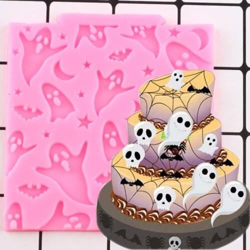 Halloween Ghosts Bats Moon Star Silicone Mold Cake Border Fondant Cake Decorating Tools Cupcake Topper Candy Chocolate Moulds