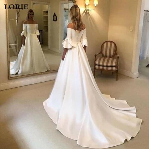 LORIE Princess Wedding Dresses Flare Sleeve Off The Shoulder Wedding Bride Dresses Long Train Buttons Back Wedding Ball Gown
