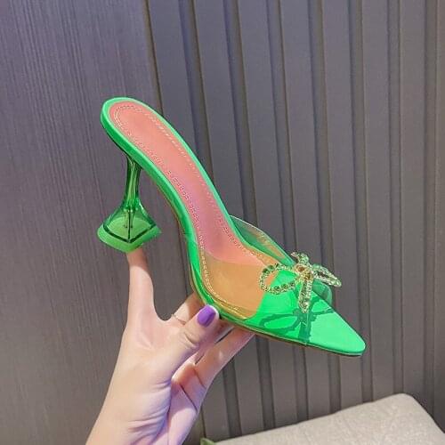 2021 Summer Pointed Crystal Fairy Ladies Wind Sandals Rhinestone Butterfly-knot Transparent High Heel Women Sandals