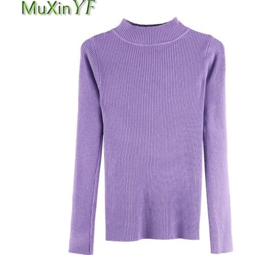 Lady Autumn Winter Basic Sweater 2021 Solid Turtleneck Long Sleeve Knit Tops Women Classic Joker Slim Pullover Purple Clothing