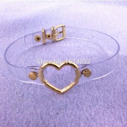 Stylish Girl Harajuku Cosplay 100% Handcrafted Gold Heart Choker Transparent Clear PVC Buckle Collar Necklace
