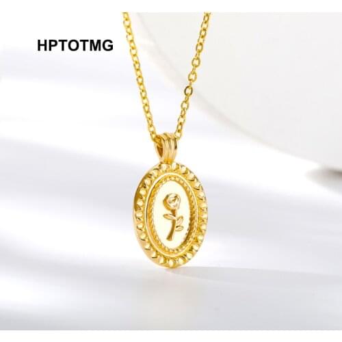 Gold Geometric Oval Rose Pendant Necklace for Women Jewelry 2021 Trend Aesthetic Goth Clavicle Chain Choker collares para mujer