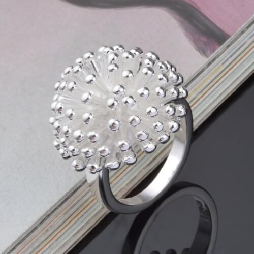 2019 New Promotion Fashion Fireworks Flower Silver Color Plated Jewelry Women Female wedding Rings Accessories Wholesale