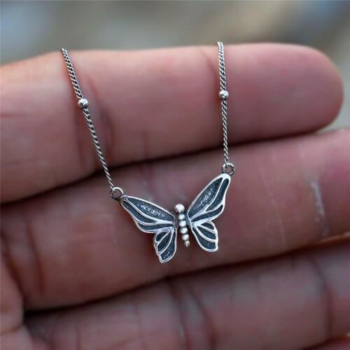 Vintage Female Long Pendant Necklace Cute 925 Sterling Silver Chain Necklaces For Women Charm Bridal Butterfly Wedding Necklace