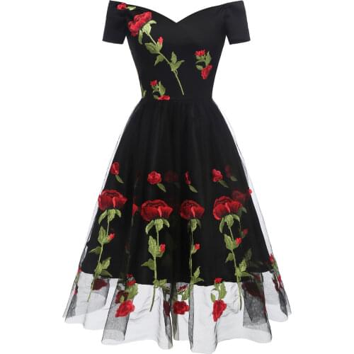 Free Shipping Womens Vintage Audrey Rose Print Floral 1950s Retro Dress S-2xl