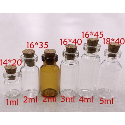 100pcs 1ml 2ml 3ml 4ml 5ml Super Mini Transparent Glass Bottle Vials with Cork Stopper Glass Jar Wishing Bottle
