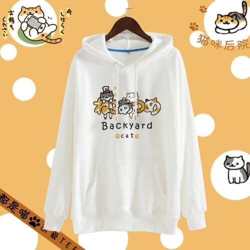 2018 Anime Neko Atsume Cosplay Hoodies Casual Long Sleeve Cute Cat Print Harajuku Style Hoodies Size S-2XLFor Men and Women