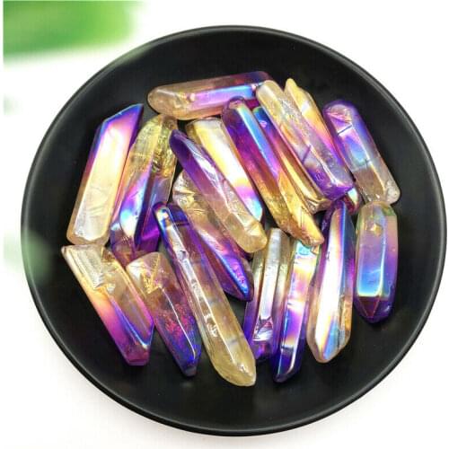 50g Electroplated Purple and Yellow Titanium Aura Lemurian Seed Quartz Crystal Stones Specimen Natural Stones and Minerals