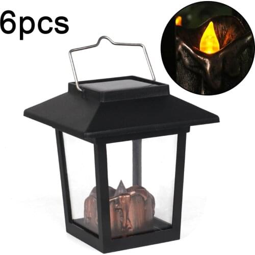 6 Pcs Yard Garden Led Retro Flickering Hanging Lantern Candle Bright Pathway Decor Outdoor Palace Light Waterproof Solar Lamp
