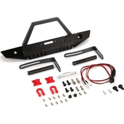 AUSTAR Metal Steel Front Bumper with Lights for 1/10 Axial SCX10 RC Off-road Crawler Car Spare Parts Accessories Component