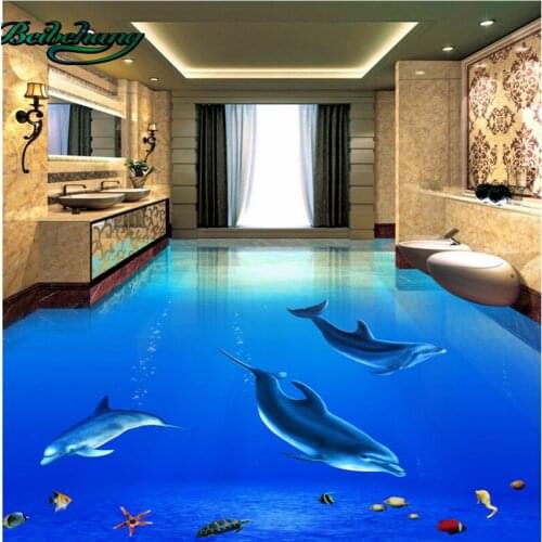Beibehang Large Custom Wallpaper Mural Aesthetic Dolphin Underwater World 3D 3D Bathroom Floor Tile Painting