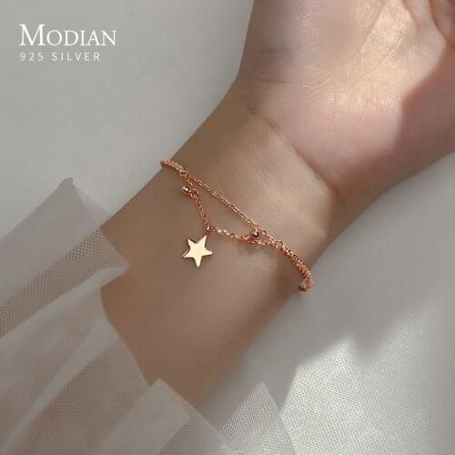 Modian Simple Cute Star Light Beads Bracelet Authentic 925 Sterling Silver Gypsophila Link Chain Bangle Fine Jewelry Girl Gift