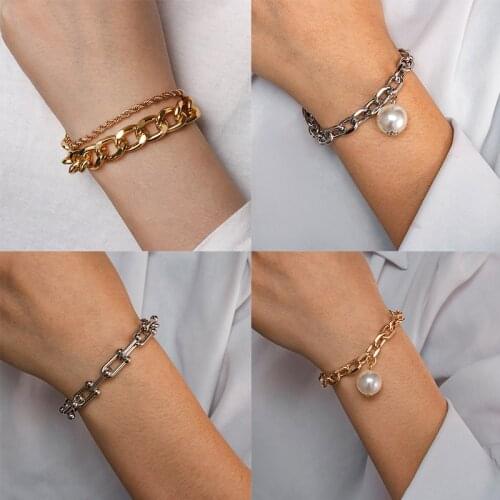 New Punk Women Bracelet Pearl Bracelet Multilayer Portrait Pendant Jewelry 2021 Trend Couple Bracelets Girlfriend Jewelry Gift