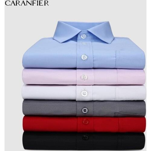CARANFIER High Quality Mens Work Shirts Anti-wrinkle Brand Soft Long Sleeve Twill Men Dress Shirts White Male Tops Plus Size 7XL