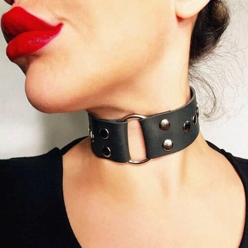 COLEMJE Punk Harajuku Style Soft Belt PU Leather Necklace For Women Rivet Collar Clavicle Female Necklace Metal Alloy Button