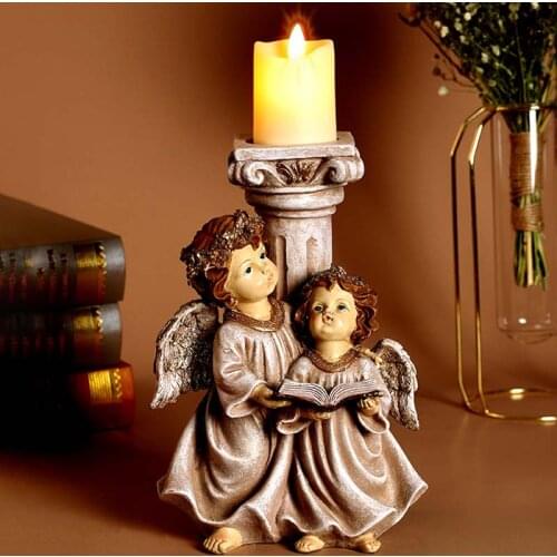 European Vintage Angel Baby Candle Holder Retro Figurines Resin Figurines Home Decoration Artware Candlestick Furnishings Gifts