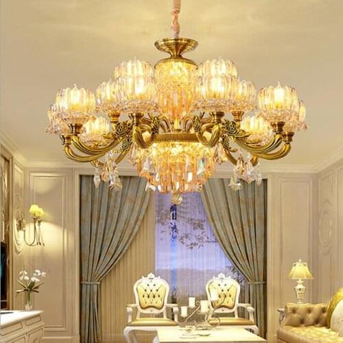 New European style crystal chandelier copper luxury living room lighting restaurant lights candle lights bedroom lights retro