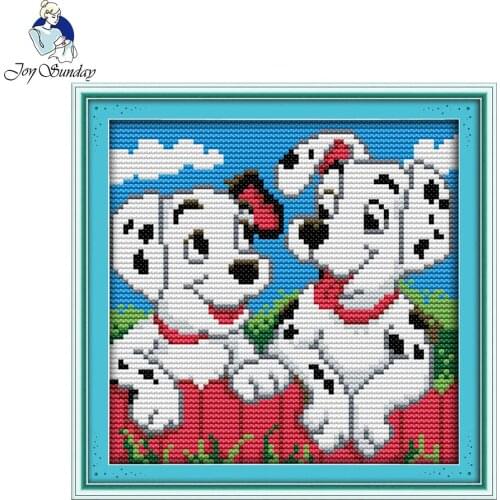 Joy Sunday Two Spots Dog Printing On Canvas Embroidery Everlasting Love Cross Stitch Kits Handmade Needlework Sets Cross Stitch
