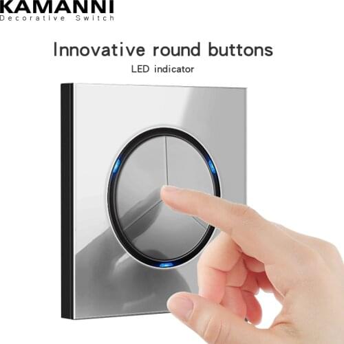 KAMANNI Frameless Grey Glass Panel Luxury Wall Rocker Light Button Switch Socket Led Indicator 2 Gang Controls 1/2Way New Design