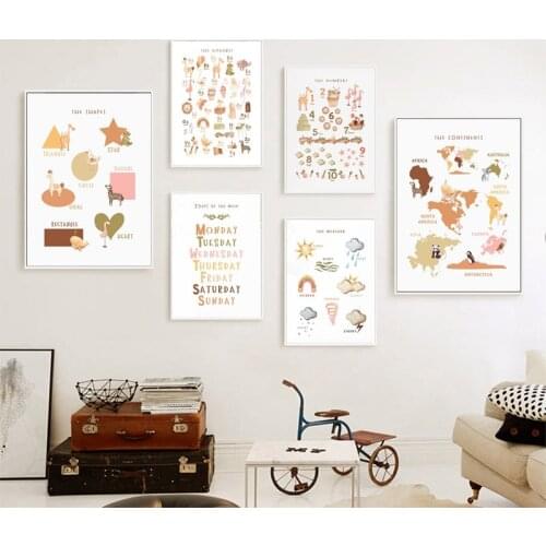 Canvas Painting Wall Art Nordic Cartoon Baby Cognitive Numbers Alphabet Education Print And Posters Picture Kids Room Gift Decor