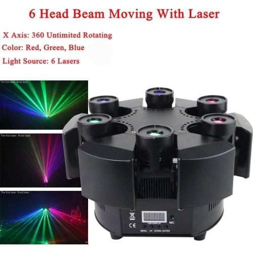 Smart 6 Heads Moving Head Beam Laser Light RGB Floral Color Laser Light Projector Unlimited Rotating Patry Disco DJ Laser Lights