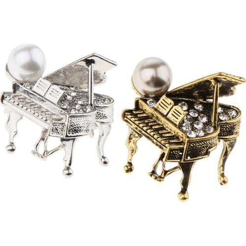 2Pcs Music Piano Brooch Scarf Buckle Crystal CZ Cardigan Brooch Pins Modern Type Lapel Pins for Party