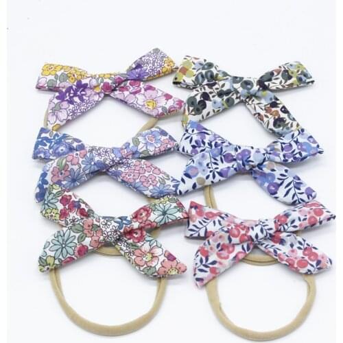 6pcs/lot Knot Bows Nylon Headbands,Newborn Baby Girls Summer Floral Prints Nylon Hairbands,Toddler Infants Hair Accessories