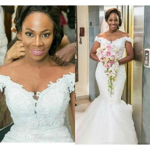 Nigerian African New Mermaid Wedding Dresses Off Shoulder Lace Nigerian Dresses Bridal Bride Gown