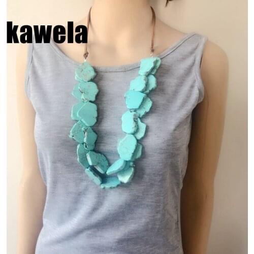 New Natural Stone Two Layers Statement Chunky Pendant Brown Rope Necklace