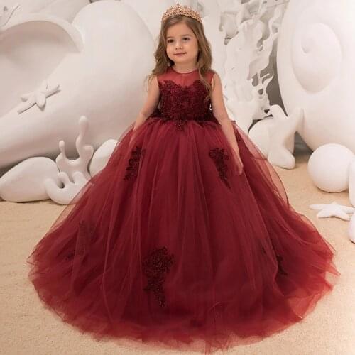 New Arrival Kids Pageant Evening Gowns Puffy Applique Flower Girl Dresses For Wedding First Communion Dresses For Girls 2020