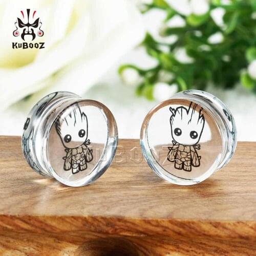 Kubooz New Simple Transparent Acrylic Comic Logo Cute Fashion Ear Piercing Tunnels Srews Earrings Strechers Body Gift