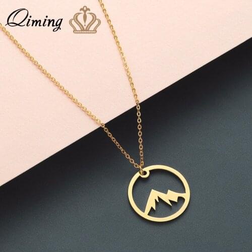 QIMING Gold Range Mountain Simple Necklace Women Men Travel Jewelry fashion Birthday Gift Mountains Choker Necklace