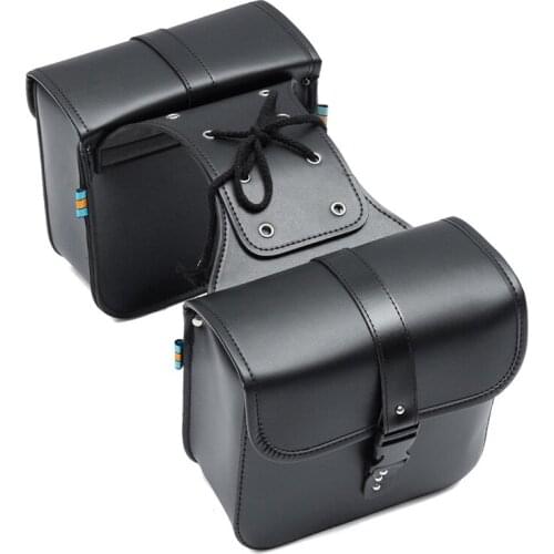 Pair Motorcycle Saddle Bags For Honda Yamaha Suzuki Pu Leather Side Tool Bag Luggage Black