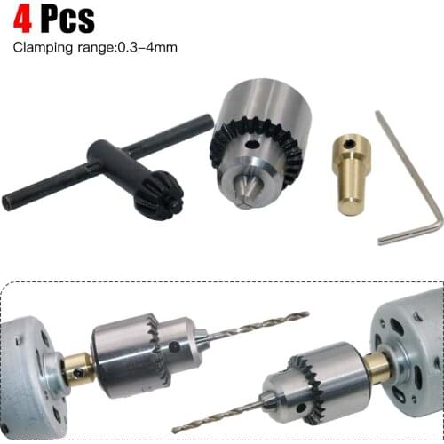 Micro Motor Drill Chuck Clamping Range 0.3-4mm Taper Mounted Mini Drill Chuck With Chuck Key 3.17mm Brass Electric Motor Shaft