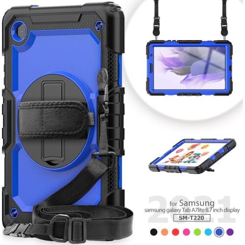Full Body Protective Kids Case for Samsung Galaxy Tab A7 Lite Shockproof Cover T225 T220 Silicone Case with Shoulder Strap+Pen