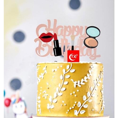 Lipstick Blush Acrylic Birthday Cake Decoration Color Printing Cosmetics Baking Cake Topper for Girls Birthday Party Cake Topper