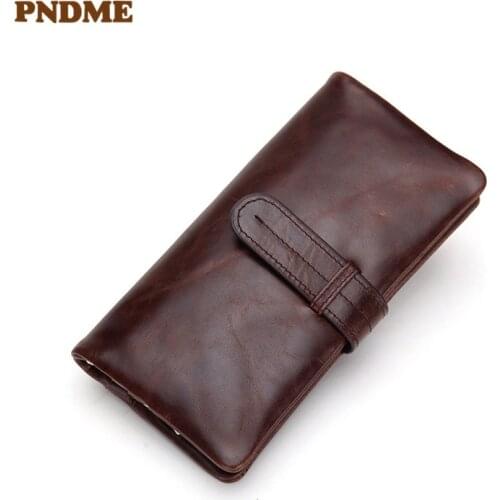Simple oil wax cowhide mens wallet casual vintage high quality soft genuine leather womens multi-card holder phone coin purse