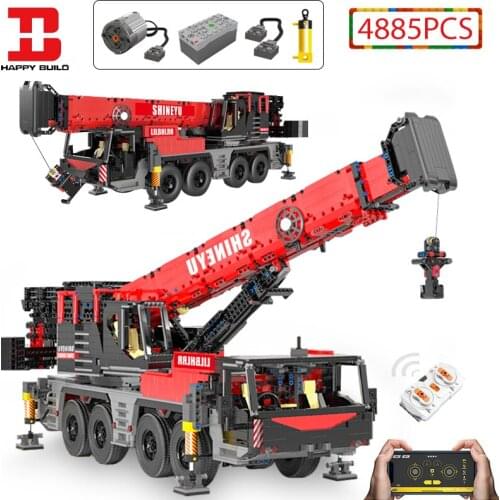 Happy Build Technical City RC Crane Car Building Blocks APP Remote Control Programming Engineering Vehicle Bricks Toys For Kids