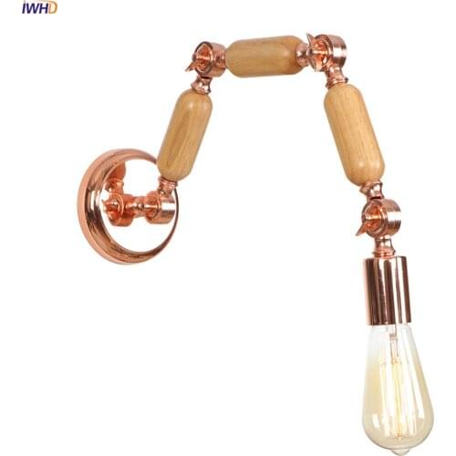 IWHD Rose Gold Wood Arm LED Wall Light Bedroom Stair Bathroom Mirror Nordic Modern Wall Lamp Sconce Applique Murale Luminaira