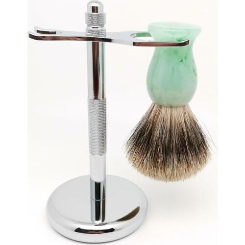TEYO Two Band Fine Badger Shaving Brush and Shaving Stand Set Perfect for Shaving Cream