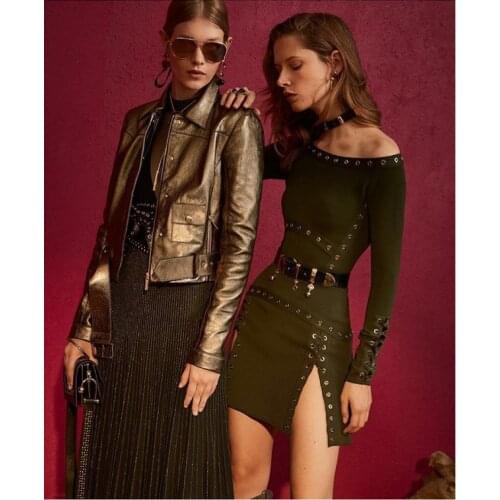 High Quality Sexy Women Dress Slash Neck Open Fork Rayon Bandage Dress Homecoming Party Fashion Dress