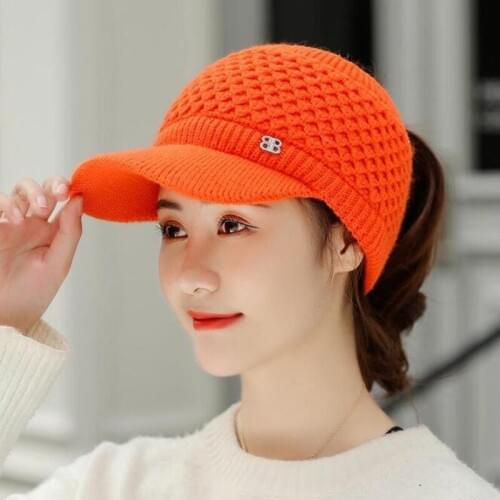 XdanqinX Winter Womens Knitted Woolen Hat Novelty Empty Top Baseball Caps Thick Warm Solid Casual Women Winter Hat Snapback Cap