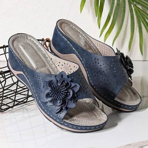 Women Sandals Soft Heels Summer Sandals With Wedges Shoes Women Flower Slippers Casual Platform Shoes Plus Size 43 Zapatos Mujer