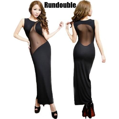 Fashion Hollow Out Party Nigtclub Dress Women Elegant O-Neck Sleeveless Sexy Sling Long Casual Loose Long Sleepwear Lingeries