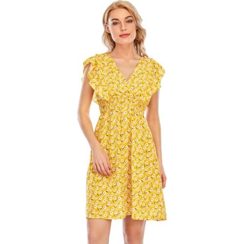 V-neck Casual Boho Beach A-line Dress Women 2021 Summer Dress Plus Size Floral Print Vintage Chiffon Mini Dress Vestido de Festa