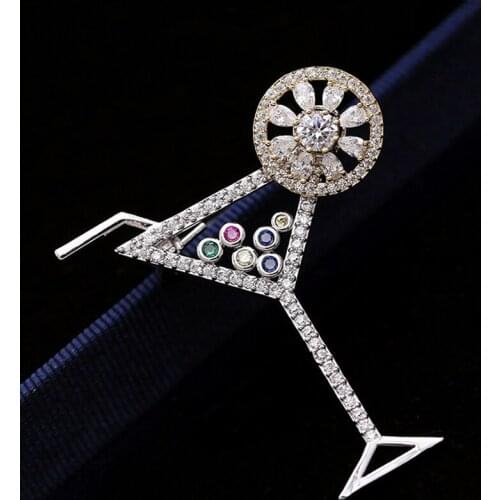 Zlxgirl High Quality Cubic Zircon Cup Shape brooches bridal jewelry fashion womens Gold color copper wedding scarf pins bijoux